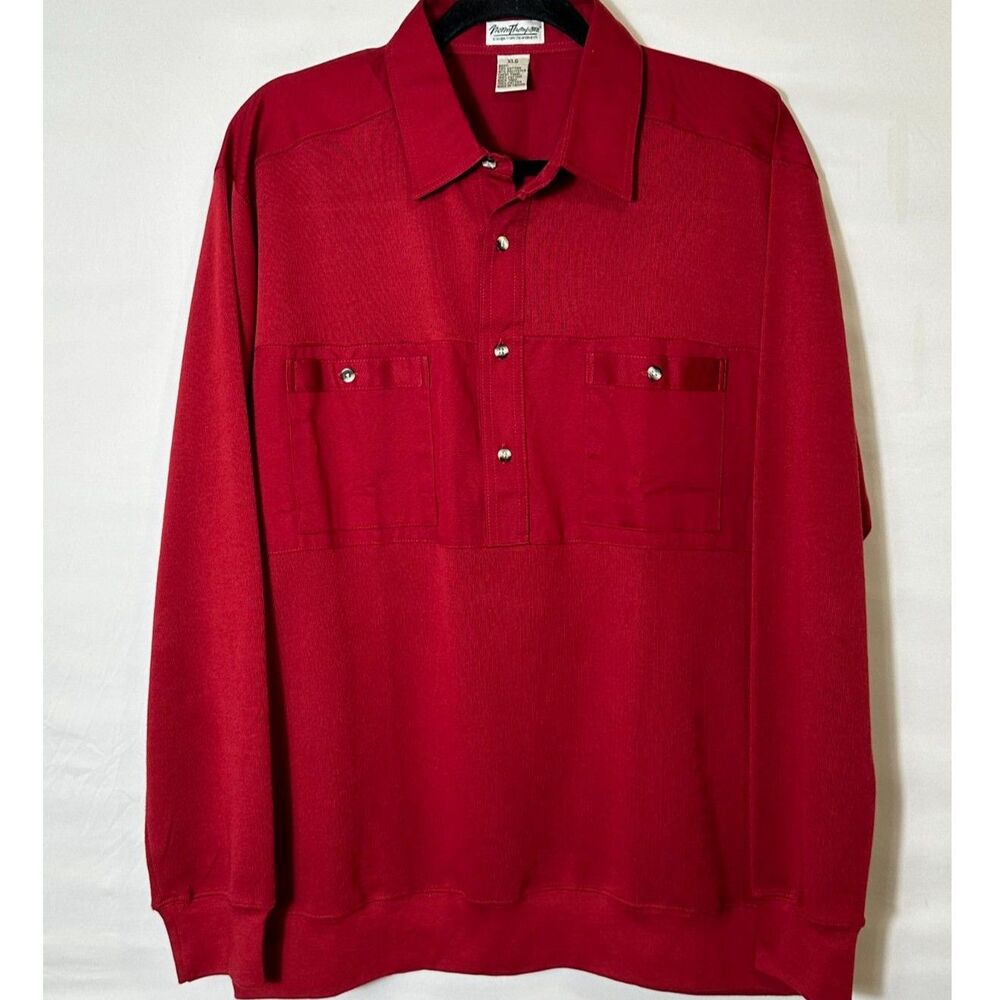 Norm Thompson Vintage Mixed Media Ribbed Knit Pullover Polo Long Sleeve Size XL
